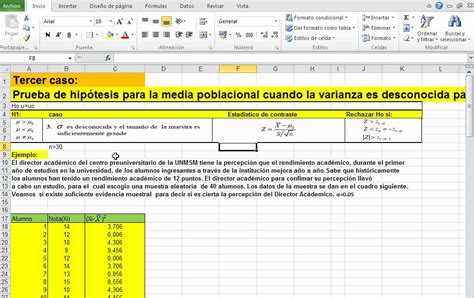 Excel Prueba De Hipótesis Para La Media Con Varianza Desconocida Caso 3 Youtube