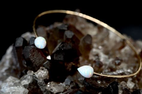 New Opal Teardrop Skinny Cuff Scorpio Libra Birthday T Bracelet