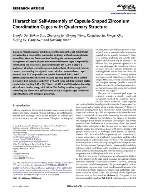 Pdf Hierarchical Self‐assembly Of Capsule‐shaped Zirconium Coordination Cages With Quaternary