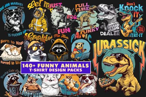 Funny Animals PNG T-shirt Designs Packs Graphic by Universtock ...