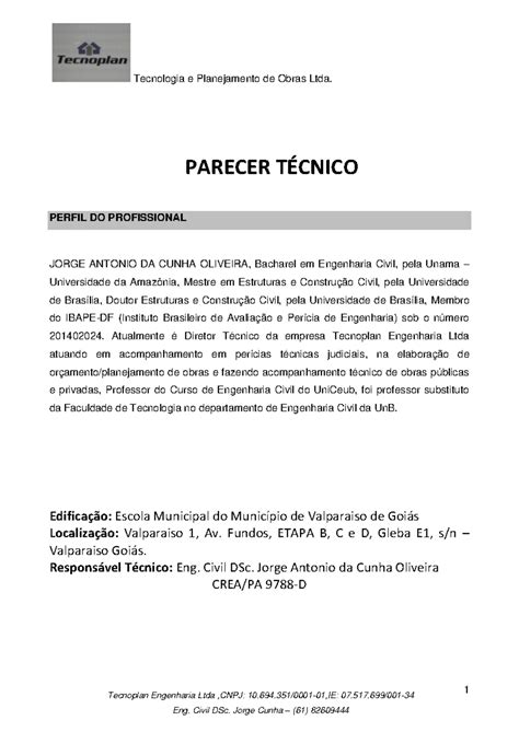 Modelo de Parecer Técnico - Tecnoplan Engenharia Ltda 1 Tecnoplan ...