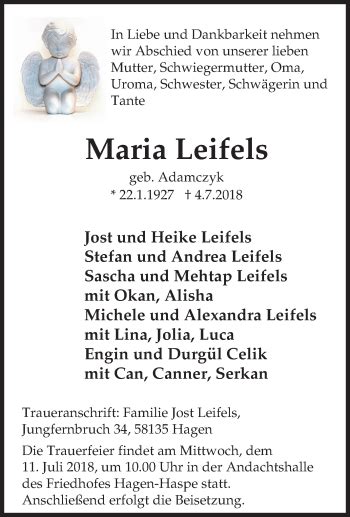 Traueranzeigen Von Maria Leifels Trauer In Nrw De