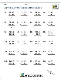 5th Grade Math Practice Subtracing Decimals