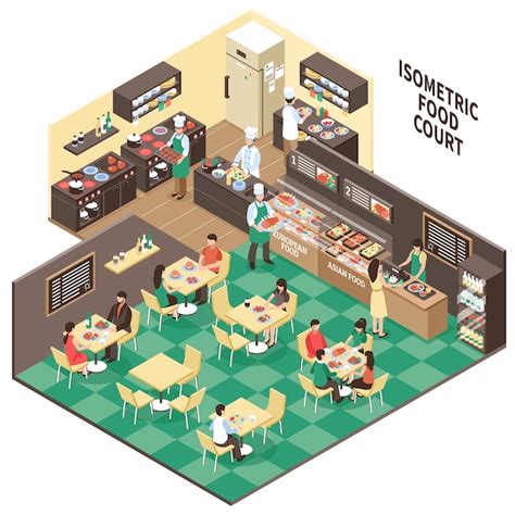 Interior isométrico del restaurante de comida rápida Vector Gratis