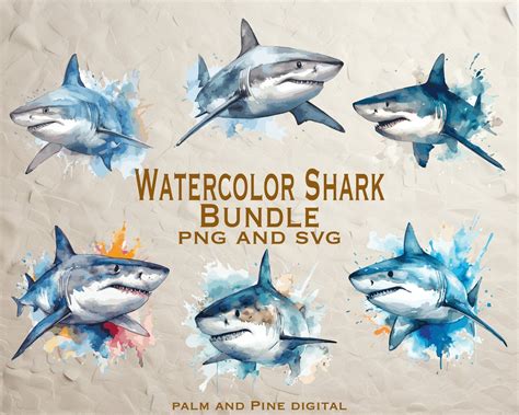 Shark Print Shark Clipart Watercolor Print Art Print Etsy