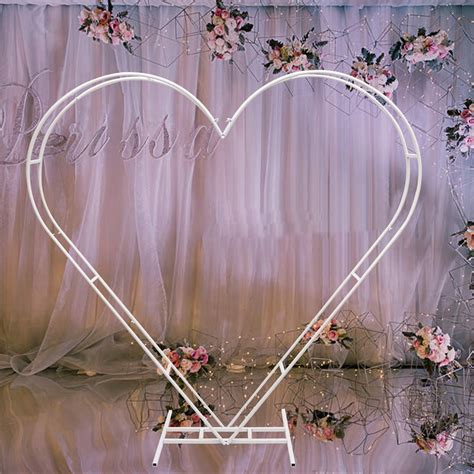 ANQIDI 80 7Inch Heart Shaped Wedding Arch Stand White Metal Flower