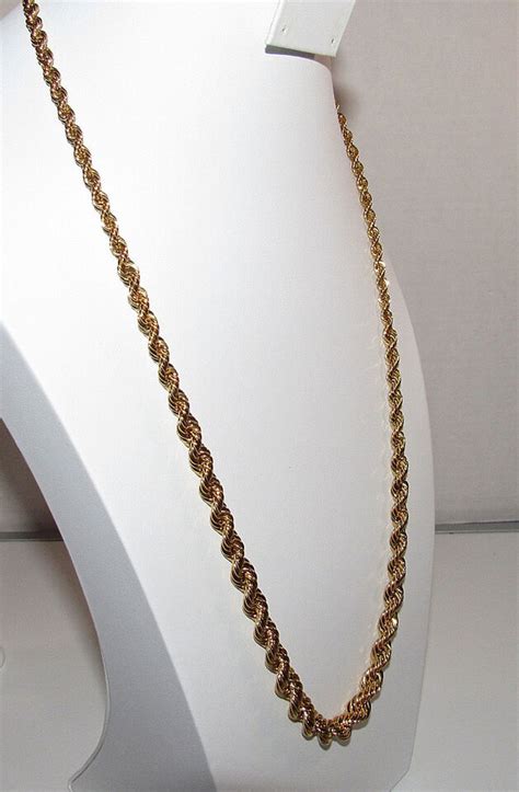 Vintage Monet Twisted Rope Chain Necklace 26 Sister Clasp Gold Tone