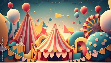 Colorful Cartoon Style Carnival Amusement Park And Funfair Background