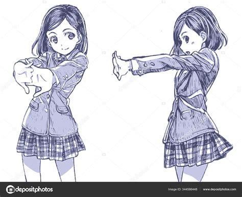 Anime Poses Drawing Reference Anime Body Sketch Cute Girl Manga Stock