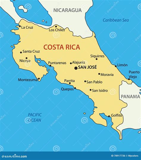 Republic Of Costa Rica Map Vector Stock Vector Illustration Of