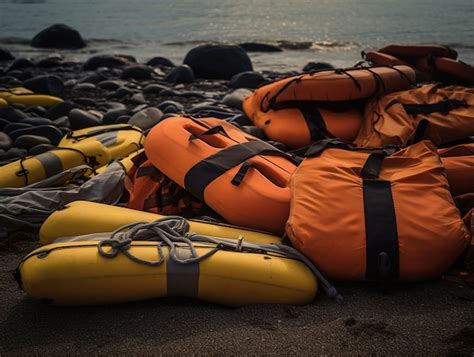 Botes Inflables Y Chalecos Salvavidas Durante Una Operación De Crisis