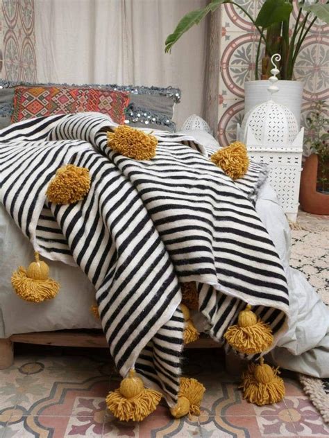 Wool Moroccan Blanketbedroom Blanketmoroccan Pompom Etsy