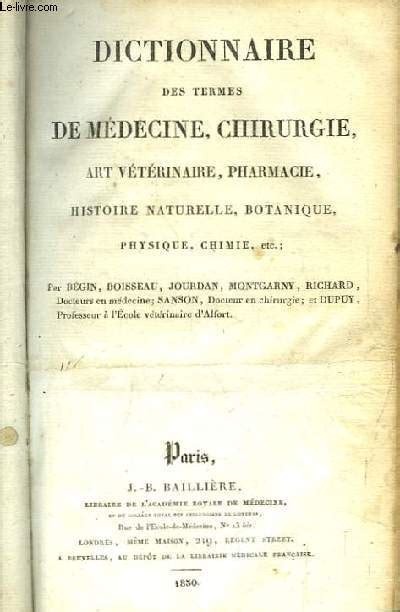 Dictionnaire des Termes de Médecine Chirurgie Art Vétérinaire