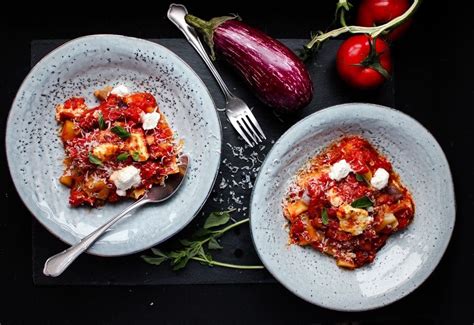 Kartoffel Auberginen Cannelloni In Tomatenso E Mit Ricotta Was Is