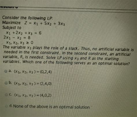 Solved னா Consider The Following Lp Maximize Z X1 5x2