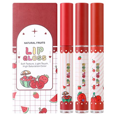 Cakviica Velvet Pink Lip Glaze Non Stick Cup Three Fruits Set Lip Gloss Color Cute Set Lipstick