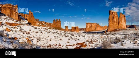 Winter Snow In The Courthouse Towers Section Of Arches National Park