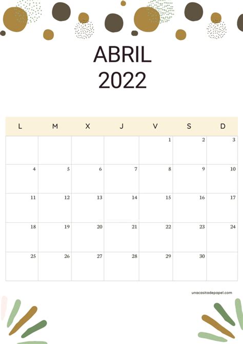 Calendario Abril Para Imprimir Gratis Una Casita De Papel