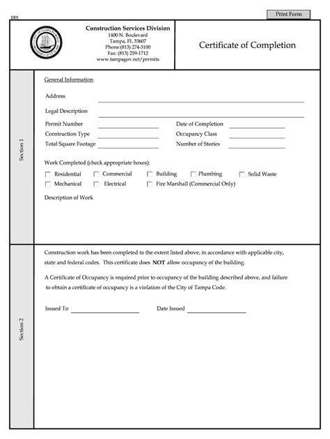 Fillable Online Tampagov Certificate Of Completion Pdf Kb