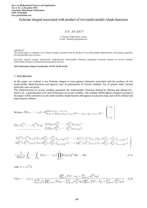 PDF Eulerian Integral Associated With Product Of Two Multivariable