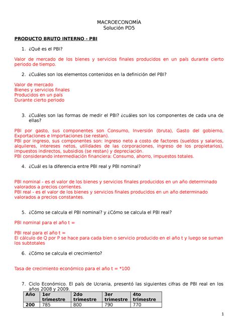 Solución Macroeconomía Práctica dirigida 05 PBI MACROECONOMÍA