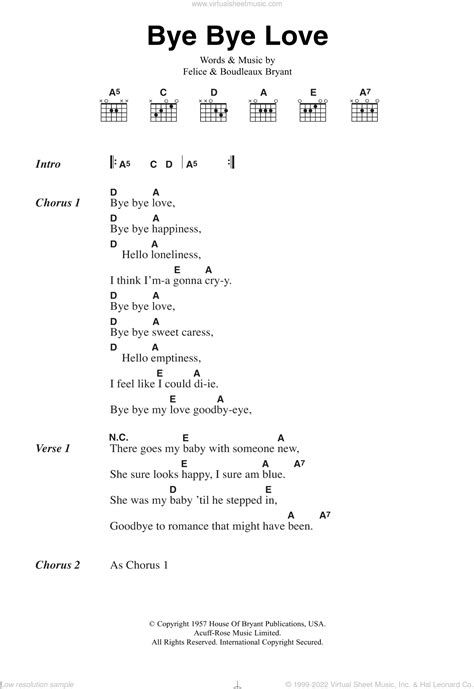 Bye Bye Love Guitar Chords