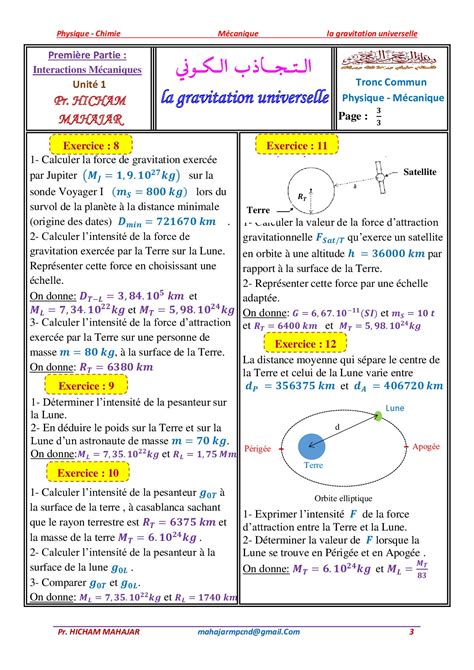 La Gravitation Universelle Exercices Non Corrig S Alloschool