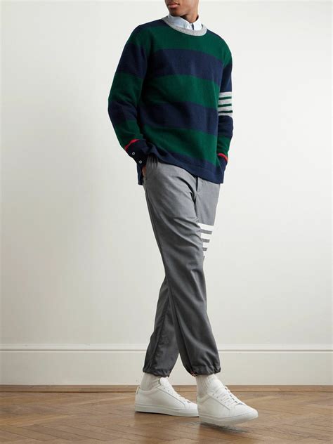 Thom Browne Slim Fit Striped Wool Sweater Green Thom Browne