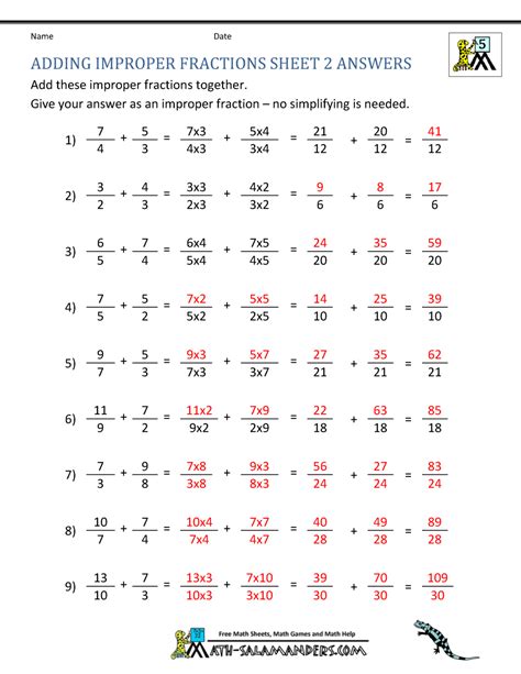 Adding Improper Fractions Examples