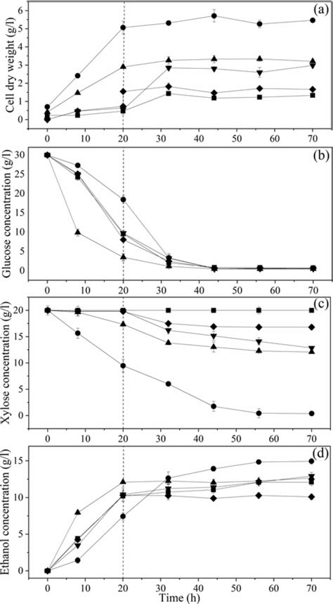 Time Courses Of Concentrations Of Cdw A Glucose B Xylose C And