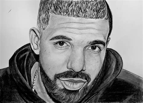 1st attempt at pure hand drawn realistic Drake photo using graphite and charcoal pencils on A4 ...