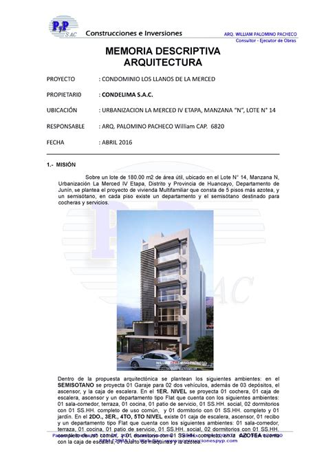 Memoria Decriptiva Memoria Descriptiva Arquitectura Proyecto