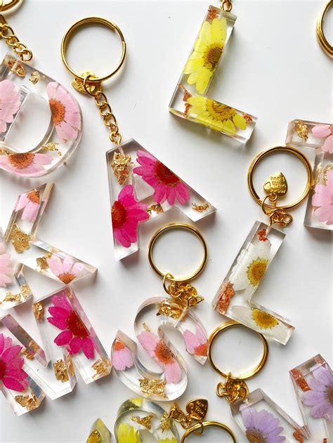 Personalized Alphabet Resin Keychain Floral Foil Flakes Etsy Canada