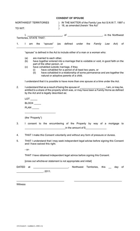 Consent Of Spouse Form Canada In Word And Pdf Formats