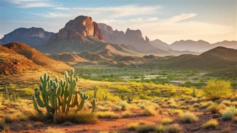 Wild West Texas Desert Landscape with Mountains and Cacti Stock ...