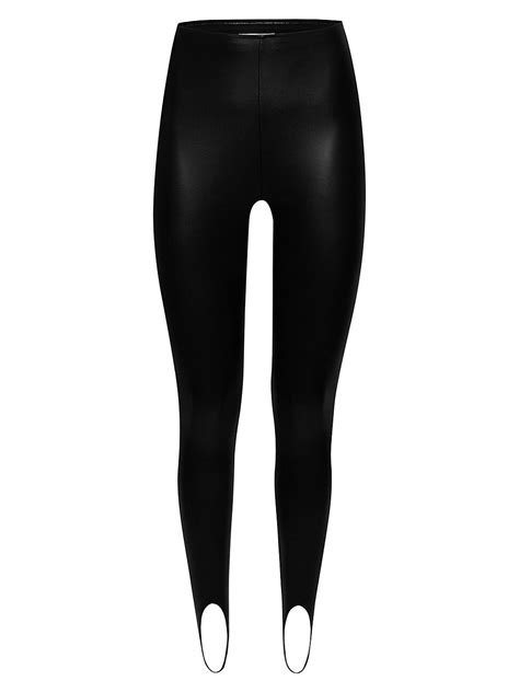 Wolford X Amina Muaddi Faux Leather Stirrup Leggings Black Editorialist