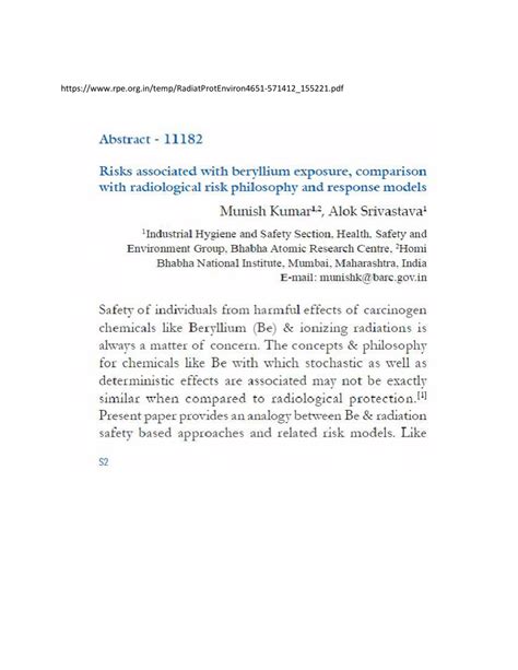 Pdf Risks Associated With Beryllium Exposure Comparison With