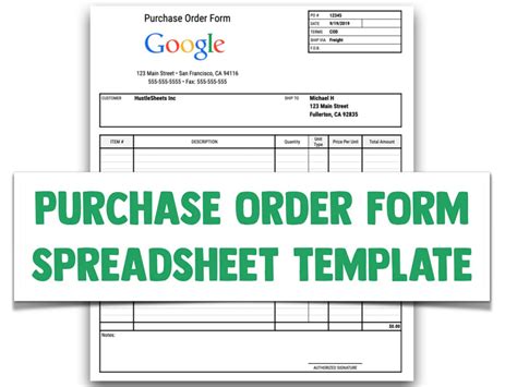 Purchase Order Form Template for Google Sheets and Excel - Etsy