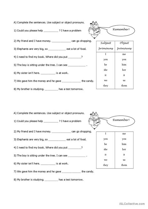 Subject And Object Pronouns English Esl Worksheets Pdf And Doc