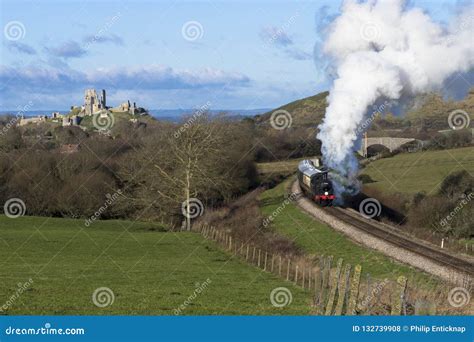 Steam Train On The Swanage Railway Near Corfe Castle Dorsetengland