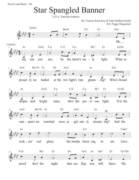 Star Spangled Banner Key Of Ab Arr Duquesnel Music Publishing By