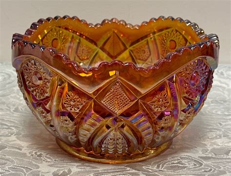 Amber Carnival Glass Iridescent Multi Color Amber Fruit Bowl Etsy