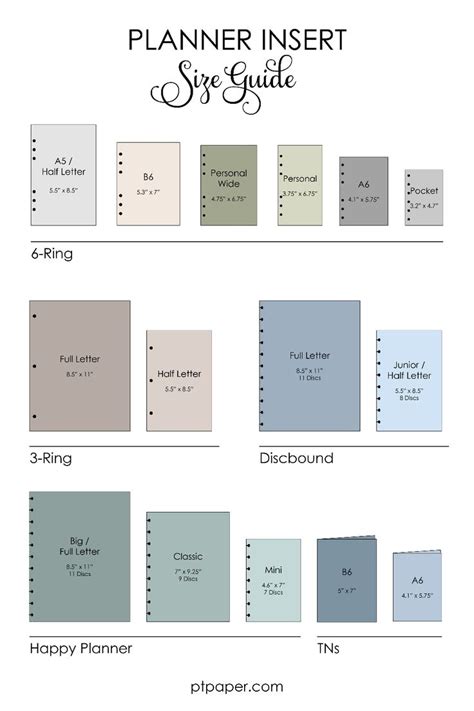 Size Guide Discbound Planner Planner Planner Inspiration