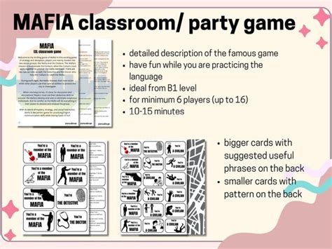 Printable Cards For The Famous Mafia Esl Classroom Party Game