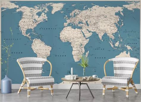 D World Map Details Wallpaper Wall Mural Peel And Stick Wallpaper