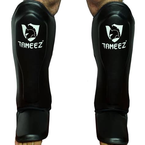 TAMEEZ MUAY THAI SHIN GUARDS – BLACK( SYNTEK LEATHER) – Tameez Sports