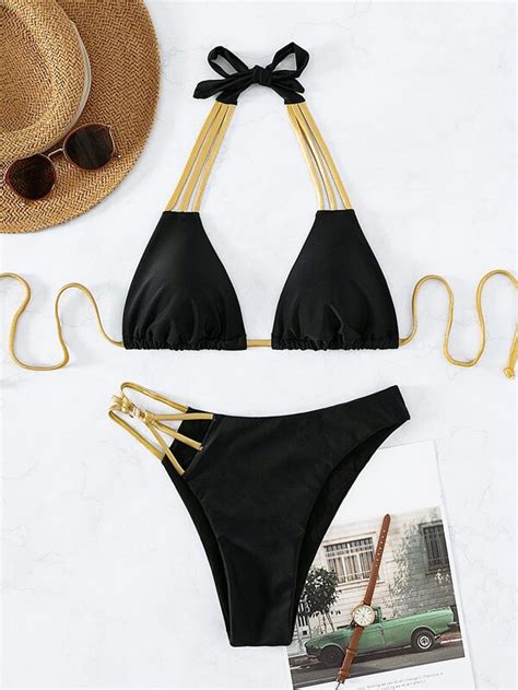 Shein Costume Da Bagno Bikini A Triangolo Con Scollo All Americana