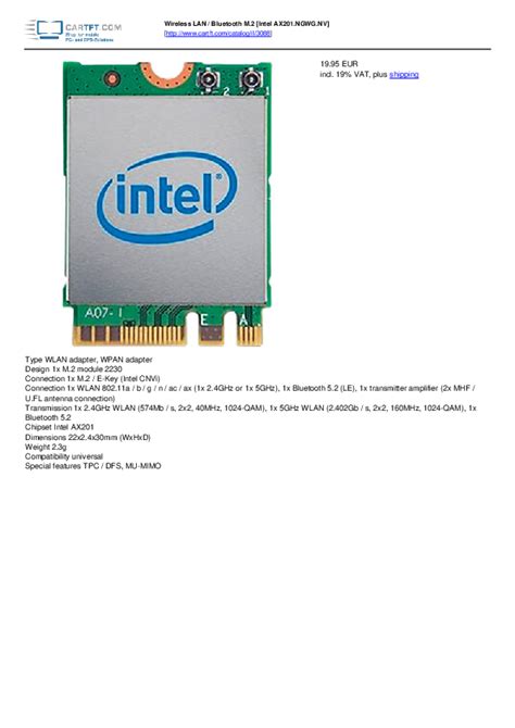 Intel Ax201 Wifi 6 Adapter User Guide