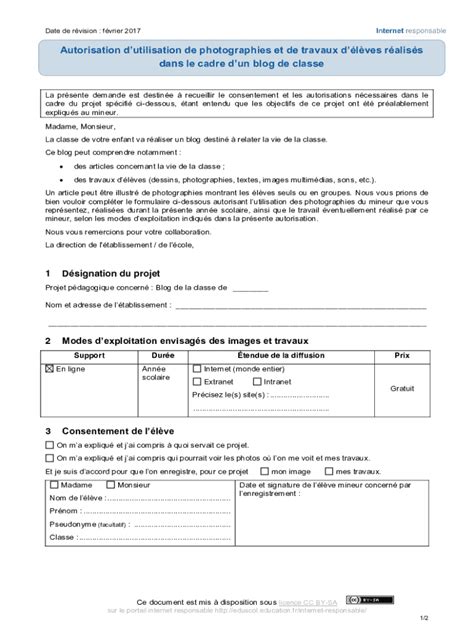 Remplissable En Ligne Blog Ac Versailles Autorisation Dutilisation De