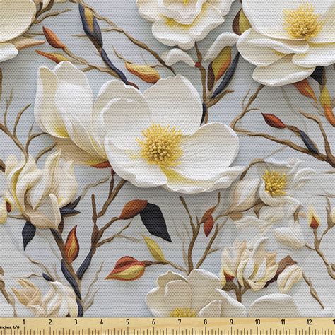 Ambesonne Vintage Floral Fabric By The Yard Magnolia Flower Plot